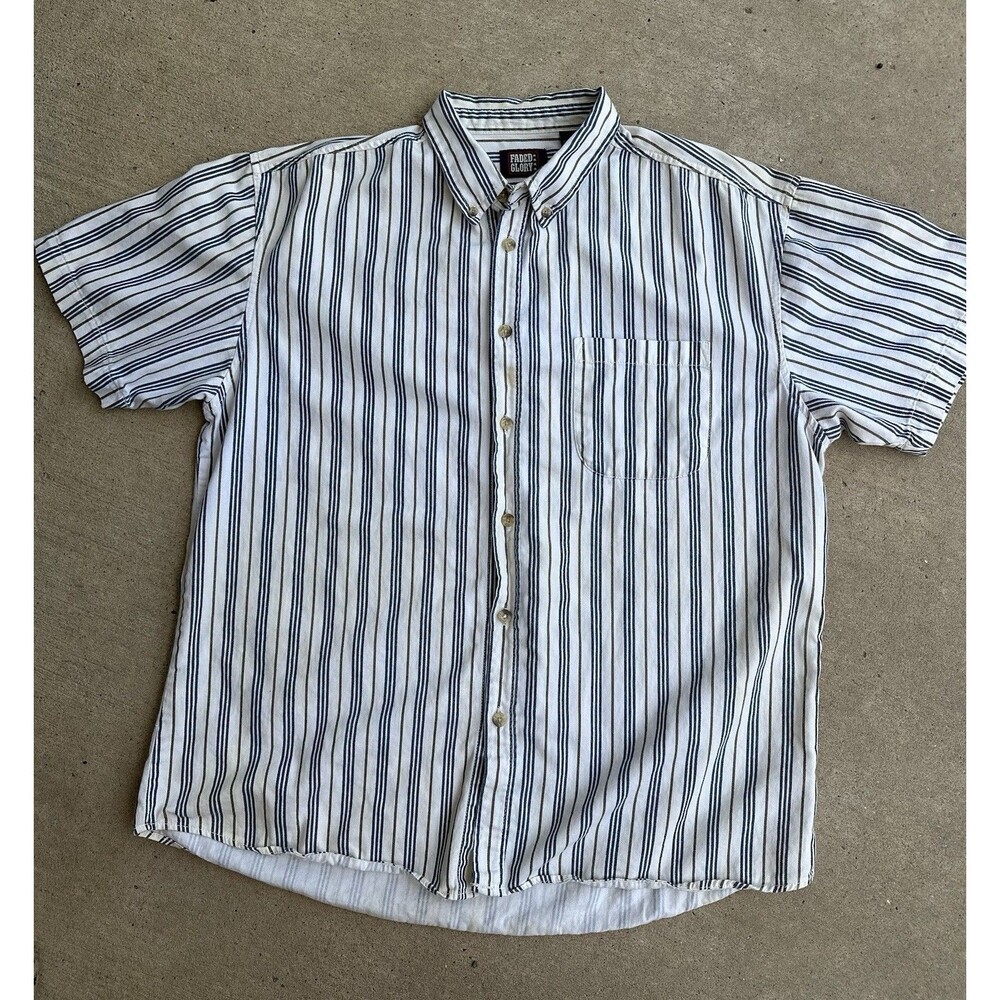🔥 Vintage Faded Glory XL Shirt – Y2K Striped Button Up 100% Cotton Summer Vibes